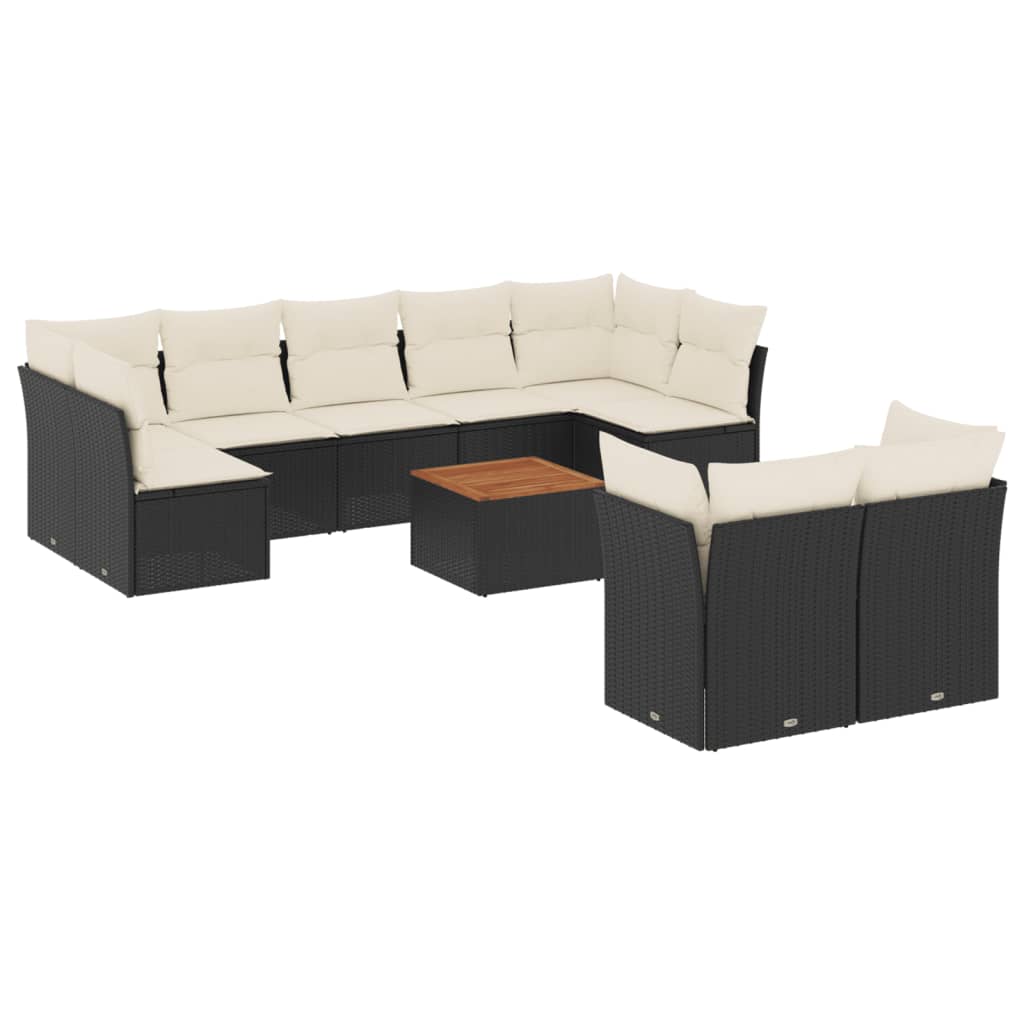 vidaXL Set canapele de grădină cu perne, 10 piese, negru, poliratan vidaXL Set canapele de grădină cu perne, 10 piese, negru, poliratan