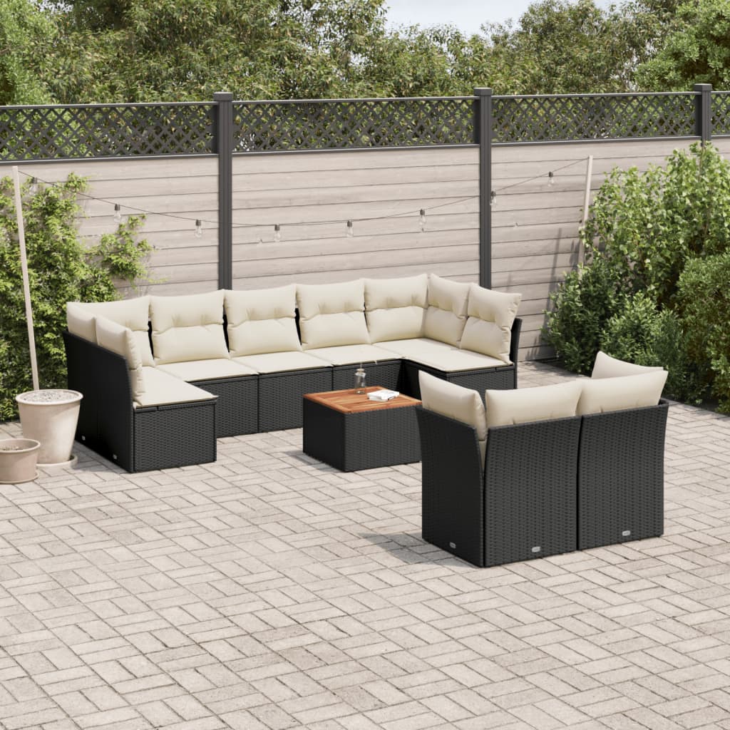vidaXL Set canapele de grădină cu perne, 10 piese, negru, poliratan vidaXL Set canapele de grădină cu perne, 10 piese, negru, poliratan