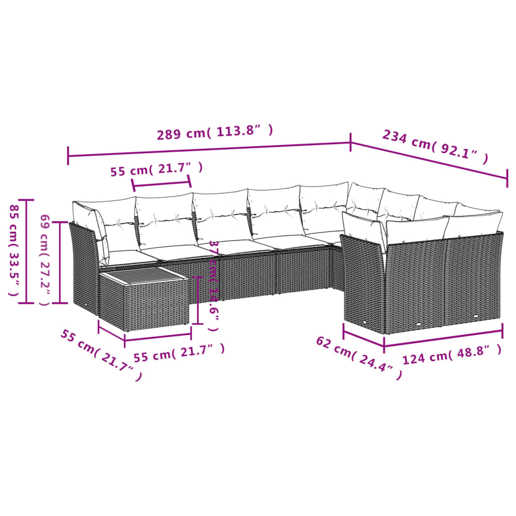 vidaXL Set canapele de grădină cu perne, 10 piese, negru, poliratan vidaXL Set canapele de grădină cu perne, 10 piese, negru, poliratan