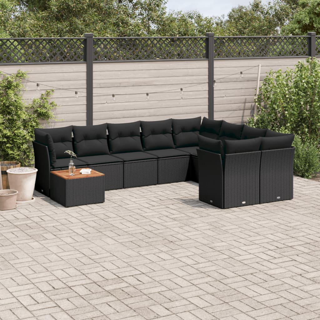 vidaXL Set canapele de grădină cu perne, 10 piese, negru, poliratan vidaXL Set canapele de grădină cu perne, 10 piese, negru, poliratan