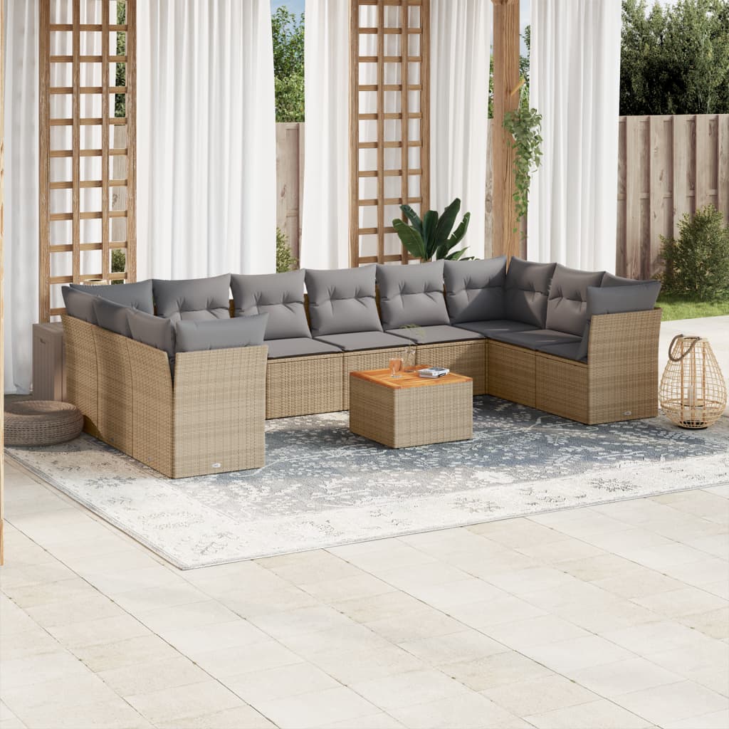 vidaXL Set canapele de grădină cu perne, 11 piese, bej, poliratan vidaXL Set canapele de grădină cu perne, 11 piese, bej, poliratan