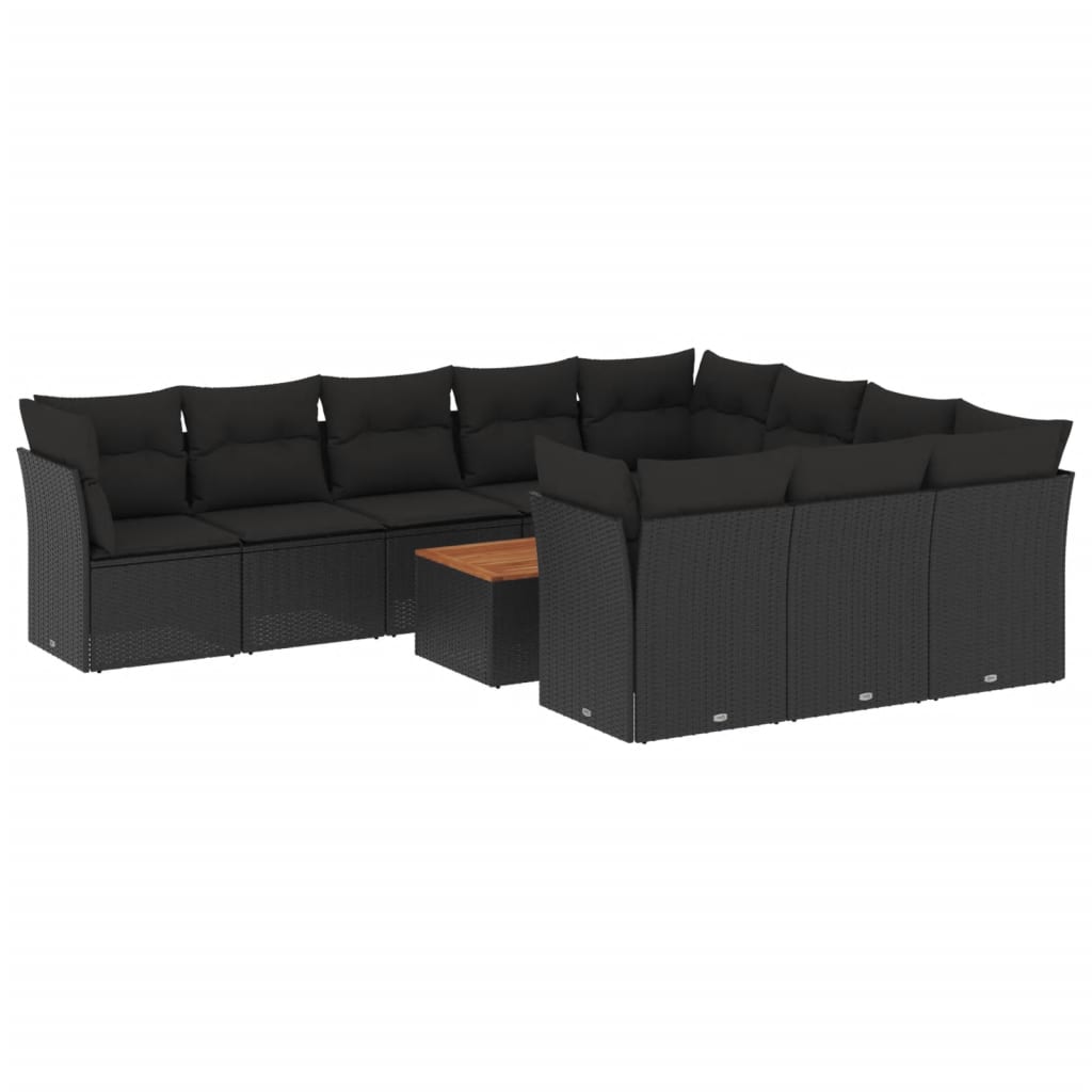 vidaXL Set canapele de grădină cu perne, 11 piese, negru, poliratan