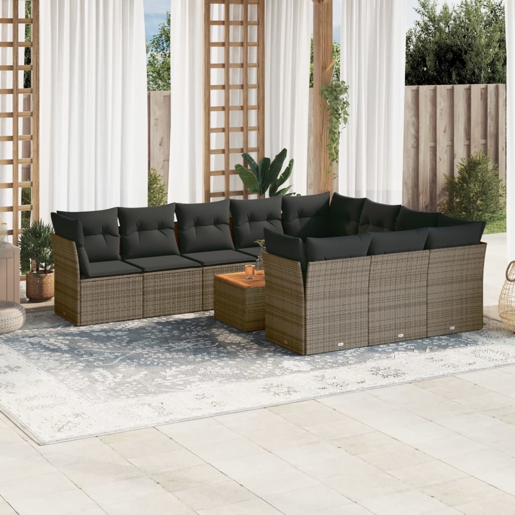 vidaXL Set canapele de grădină cu perne, 11 piese, gri, poliratan vidaXL Set canapele de grădină cu perne, 11 piese, gri, poliratan