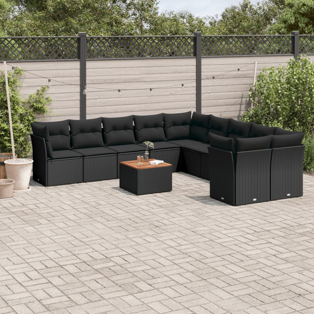 vidaXL Set canapele de grădină cu perne, 11 piese, negru, poliratan vidaXL Set canapele de grădină cu perne, 11 piese, negru, poliratan