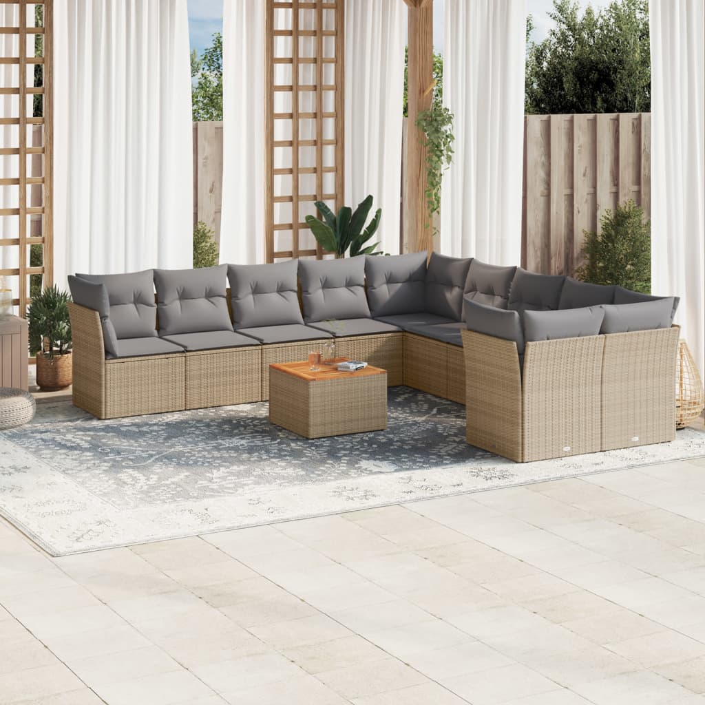 vidaXL Set canapele de grădină cu perne, 11 piese, bej, poliratan vidaXL Set canapele de grădină cu perne, 11 piese, bej, poliratan