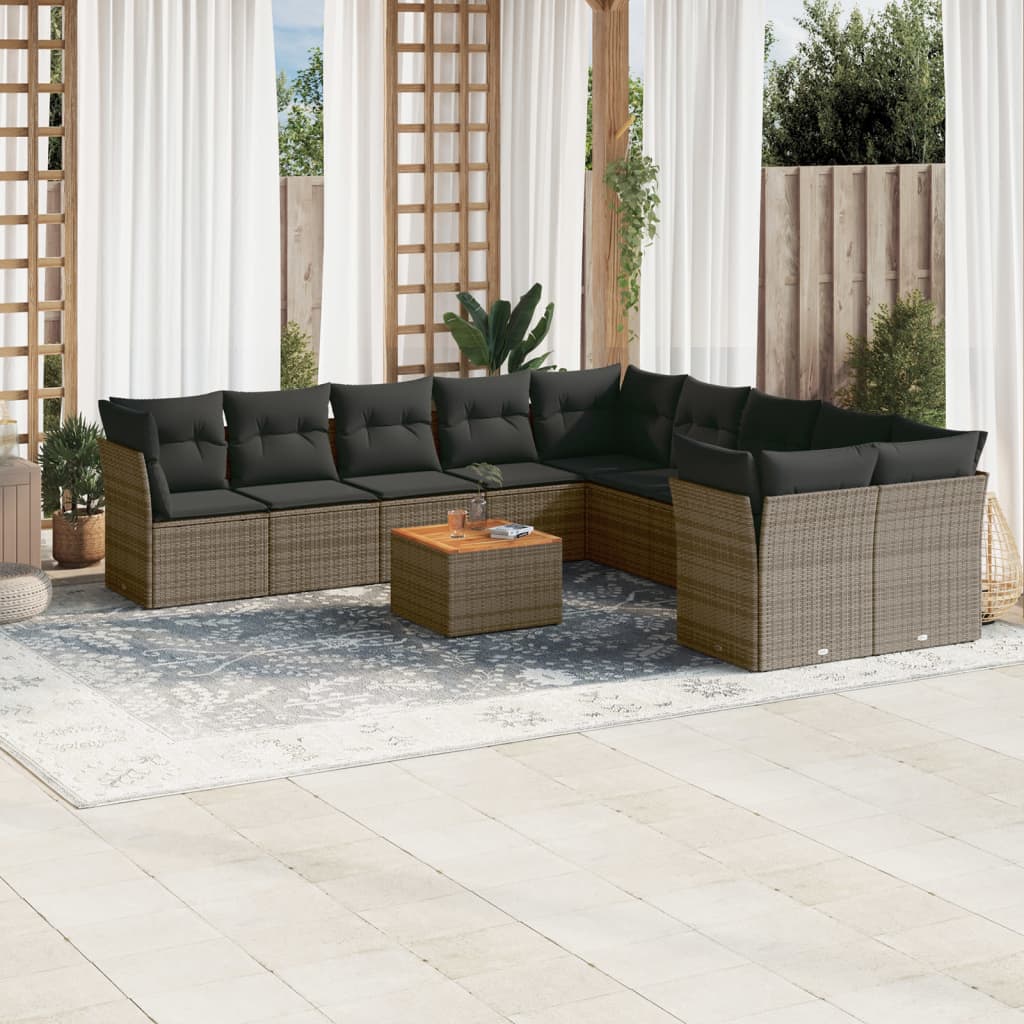 vidaXL Set canapele de grădină cu perne, 11 piese, gri, poliratan vidaXL Set canapele de grădină cu perne, 11 piese, gri, poliratan