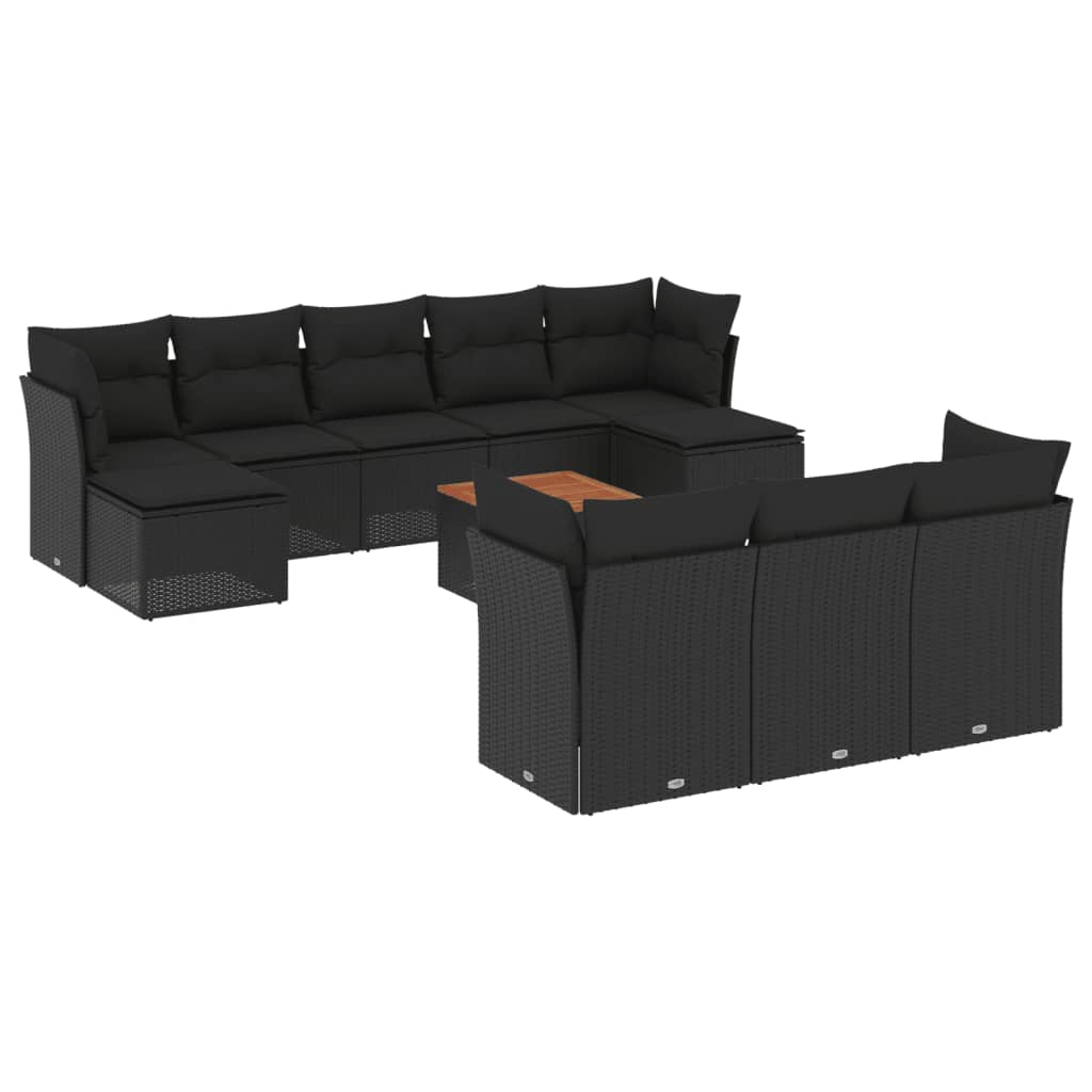 vidaXL Set canapele de grădină cu perne, 11 piese, negru, poliratan vidaXL Set canapele de grădină cu perne, 11 piese, negru, poliratan