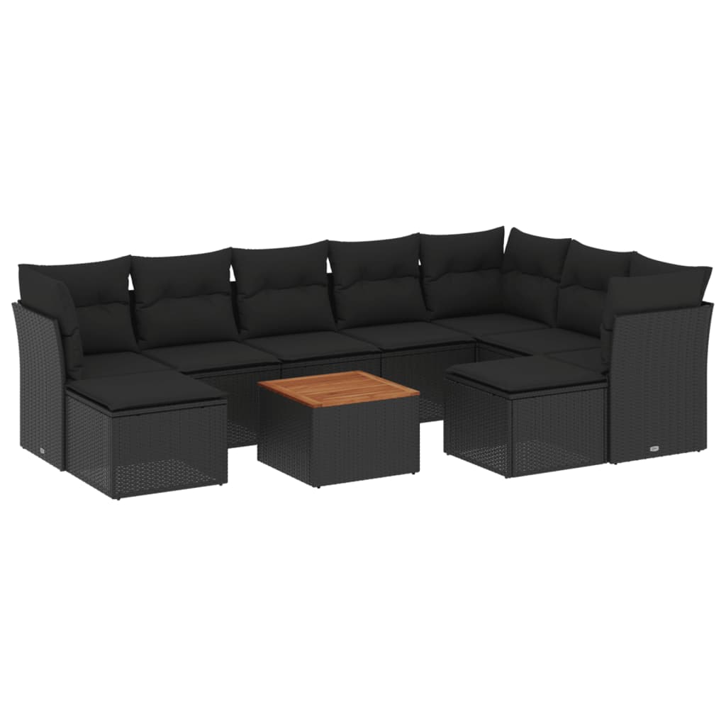 vidaXL Set canapele de grădină cu perne, 10 piese, negru, poliratan