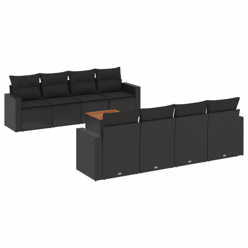 vidaXL Set mobilier de grădină cu perne, 9 piese, negru, poliratan