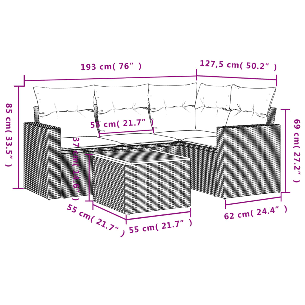 vidaXL Set canapele de grădină cu perne, 5 piese, bej, poliratan vidaXL Set canapele de grădină cu perne, 5 piese, bej, poliratan