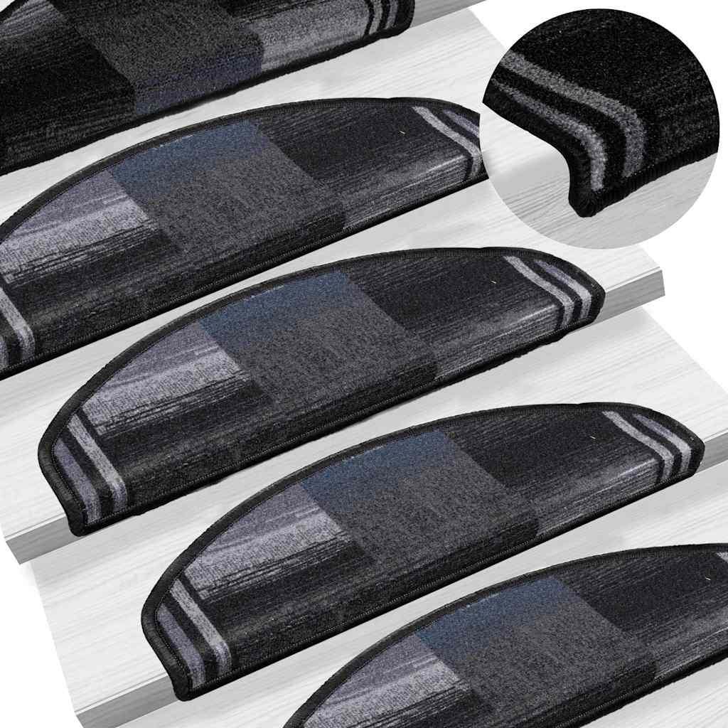 vidaXL Covorașe scări autoadezive, 15 buc., negru și gri, 65x21x4 cm