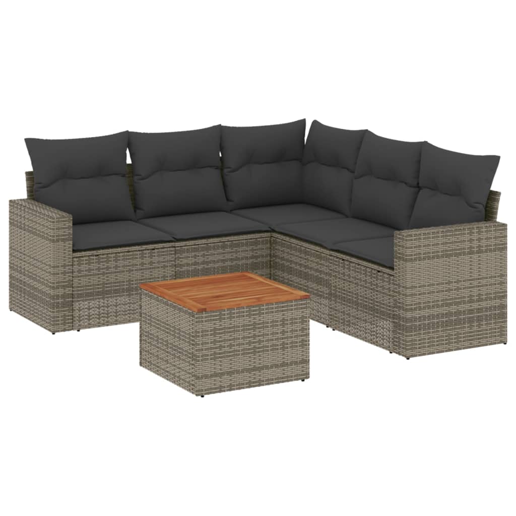 vidaXL Set mobilier grădină cu perne, 6 piese, gri, poliratan