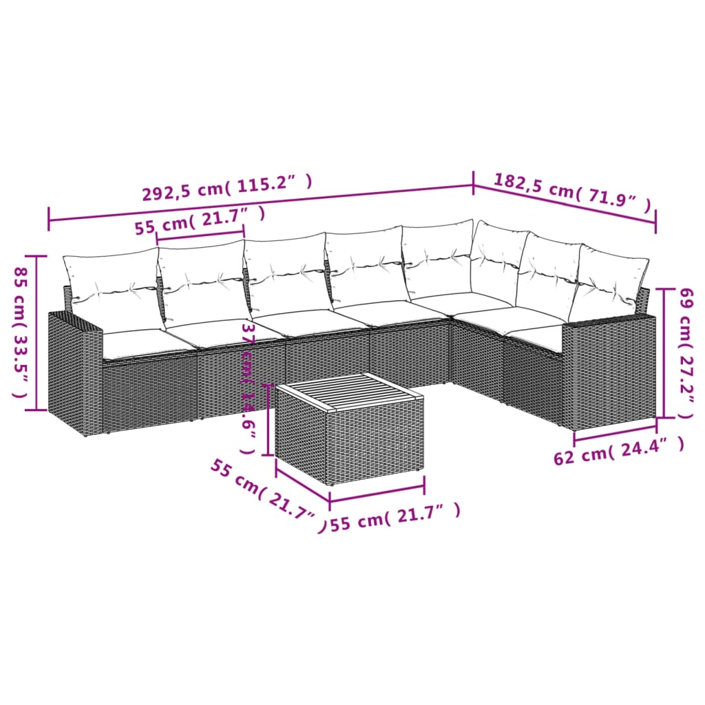 vidaXL Set mobilier de grădină cu perne, 8 piese, negru, poliratan