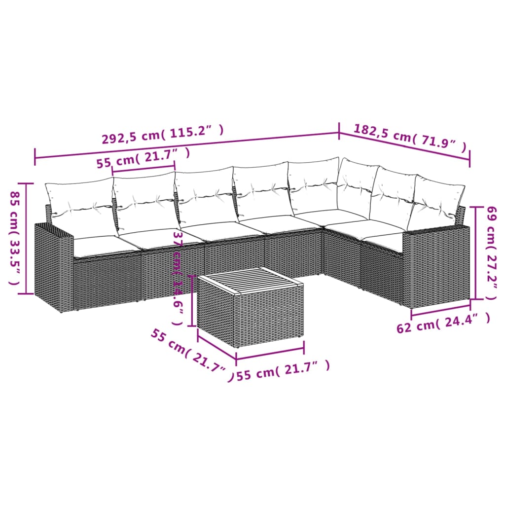 vidaXL Set mobilier de grădină cu perne, 8 piese, negru, poliratan vidaXL Set mobilier de grădină cu perne, 8 piese, negru, poliratan