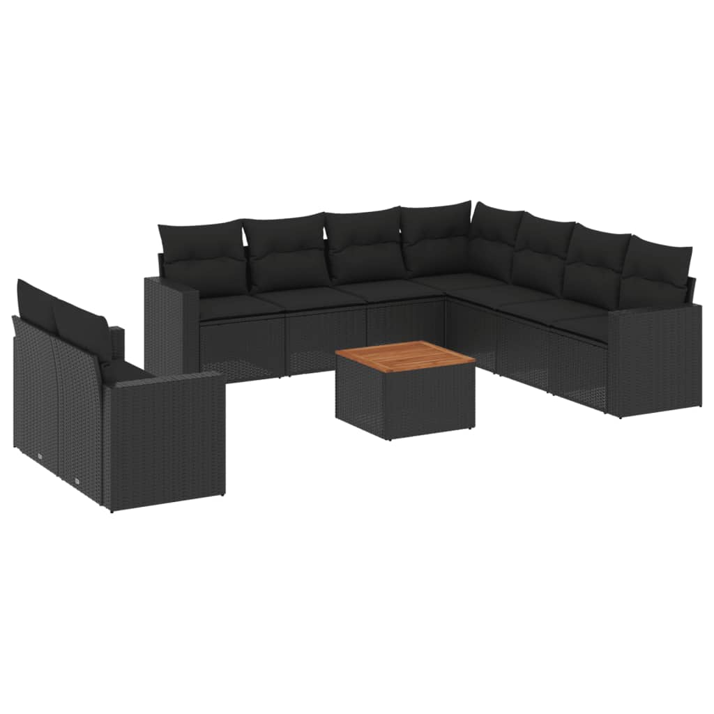 vidaXL Set canapele de grădină cu perne, 10 piese, negru, poliratan vidaXL Set canapele de grădină cu perne, 10 piese, negru, poliratan