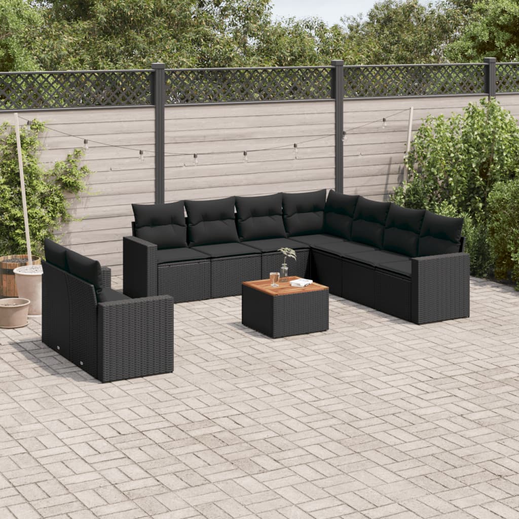 vidaXL Set canapele de grădină cu perne, 10 piese, negru, poliratan vidaXL Set canapele de grădină cu perne, 10 piese, negru, poliratan
