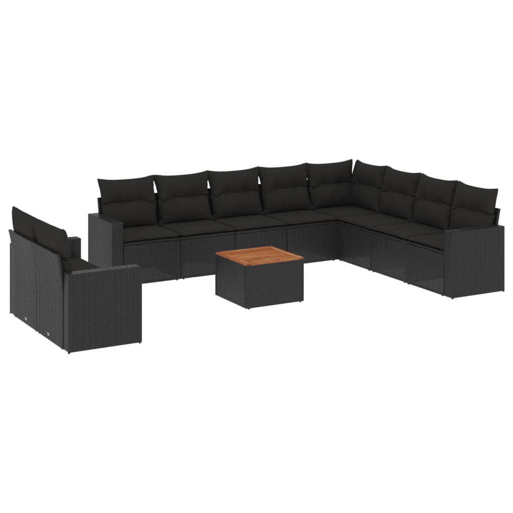 vidaXL Set canapele de grădină cu perne, 11 piese, negru, poliratan vidaXL Set canapele de grădină cu perne, 11 piese, negru, poliratan