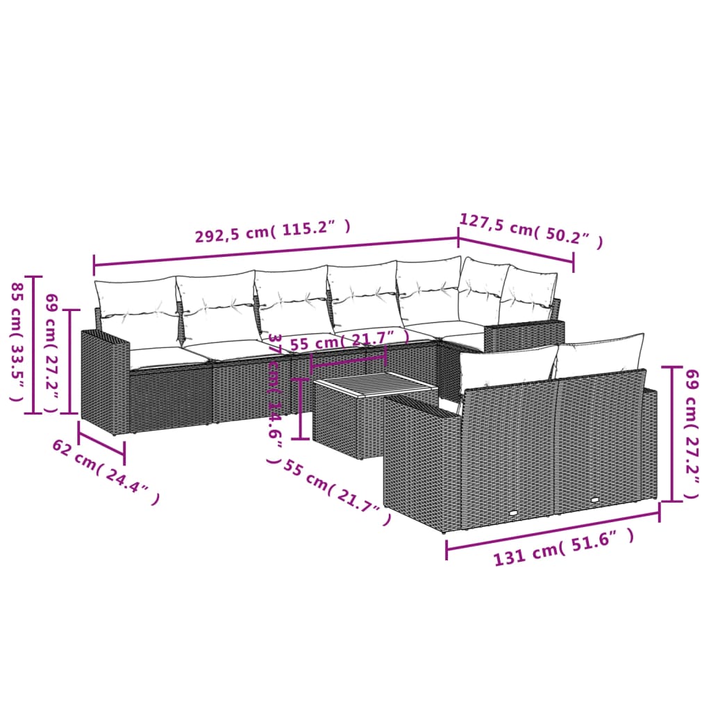 vidaXL Set mobilier de grădină cu perne, 9 piese, negru, poliratan vidaXL Set mobilier de grădină cu perne, 9 piese, negru, poliratan