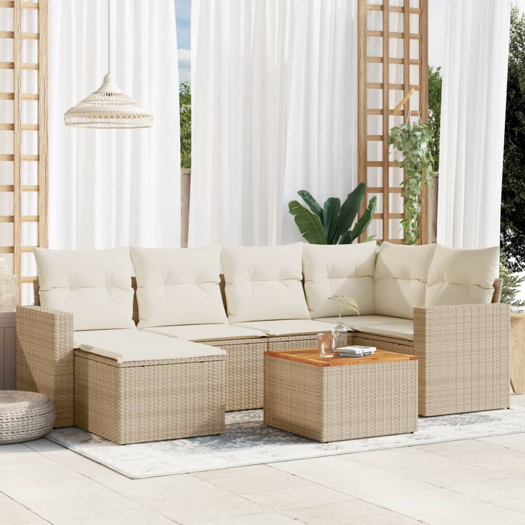 vidaXL Set canapele de grădină, 7 piese, cu perne, bej, poliratan vidaXL Set canapele de grădină, 7 piese, cu perne, bej, poliratan