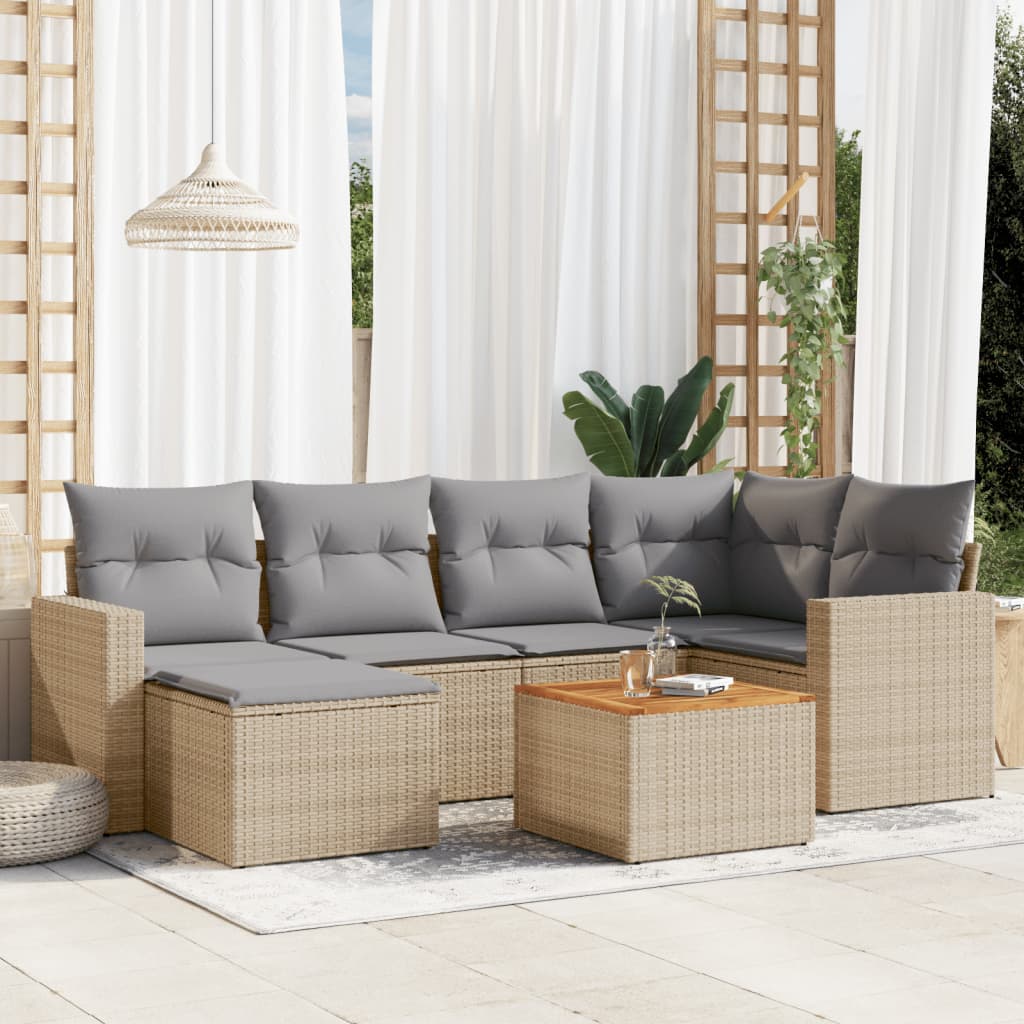 vidaXL Set canapele de grădină, 7 piese, cu perne, bej, poliratan vidaXL Set canapele de grădină, 7 piese, cu perne, bej, poliratan