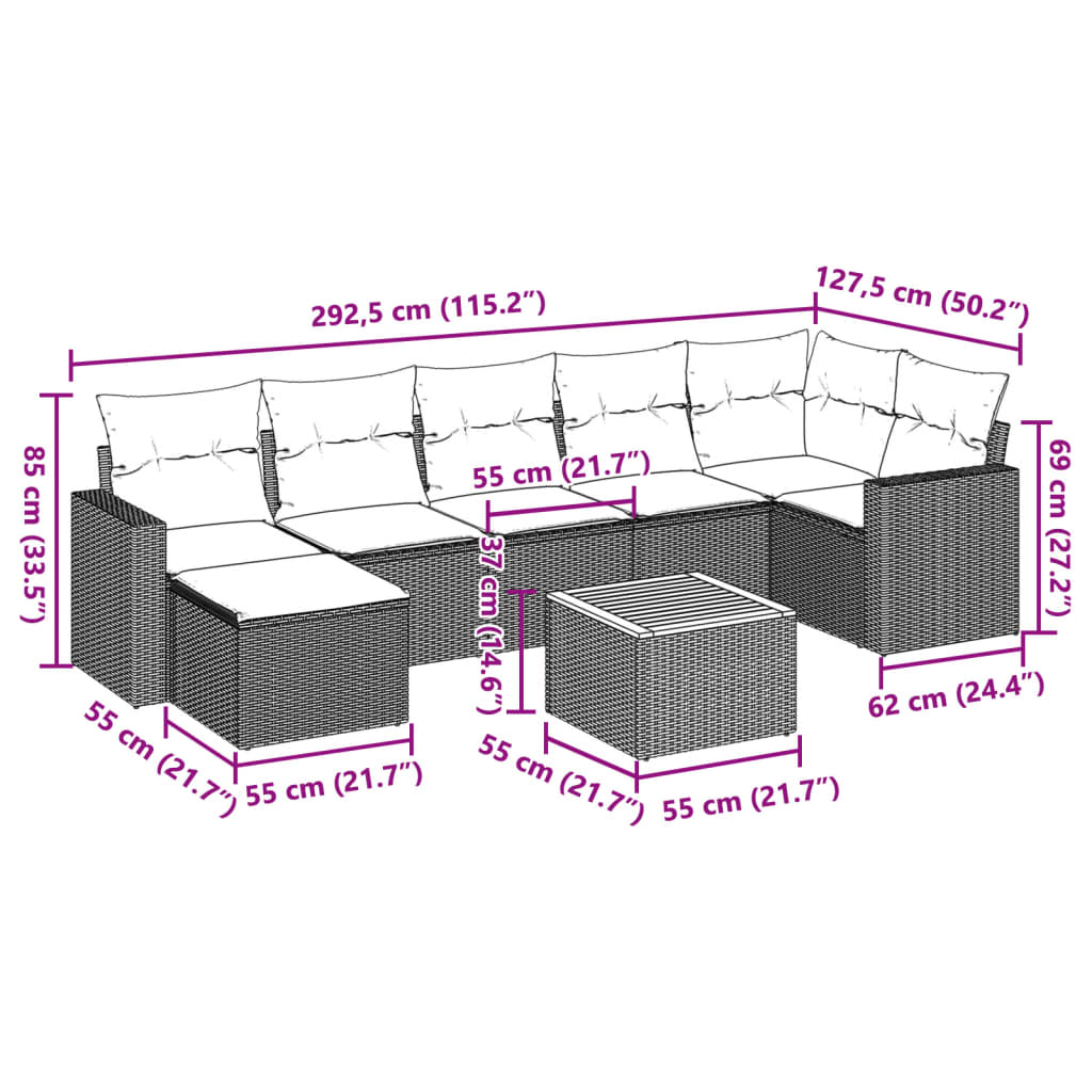 vidaXL Set mobilier de grădină cu perne, 8 piese, negru, poliratan vidaXL Set mobilier de grădină cu perne, 8 piese, negru, poliratan