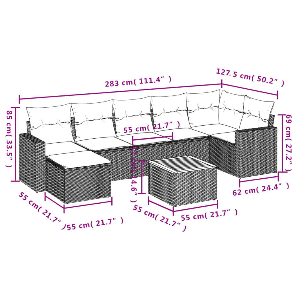 vidaXL Set mobilier de grădină cu perne, 8 piese, negru, poliratan vidaXL Set mobilier de grădină cu perne, 8 piese, negru, poliratan
