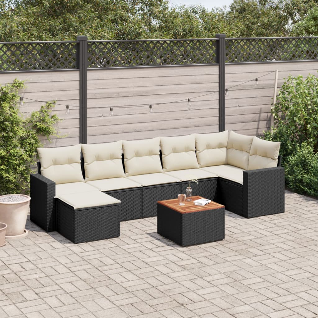 vidaXL Set mobilier de grădină cu perne, 8 piese, negru, poliratan vidaXL Set mobilier de grădină cu perne, 8 piese, negru, poliratan