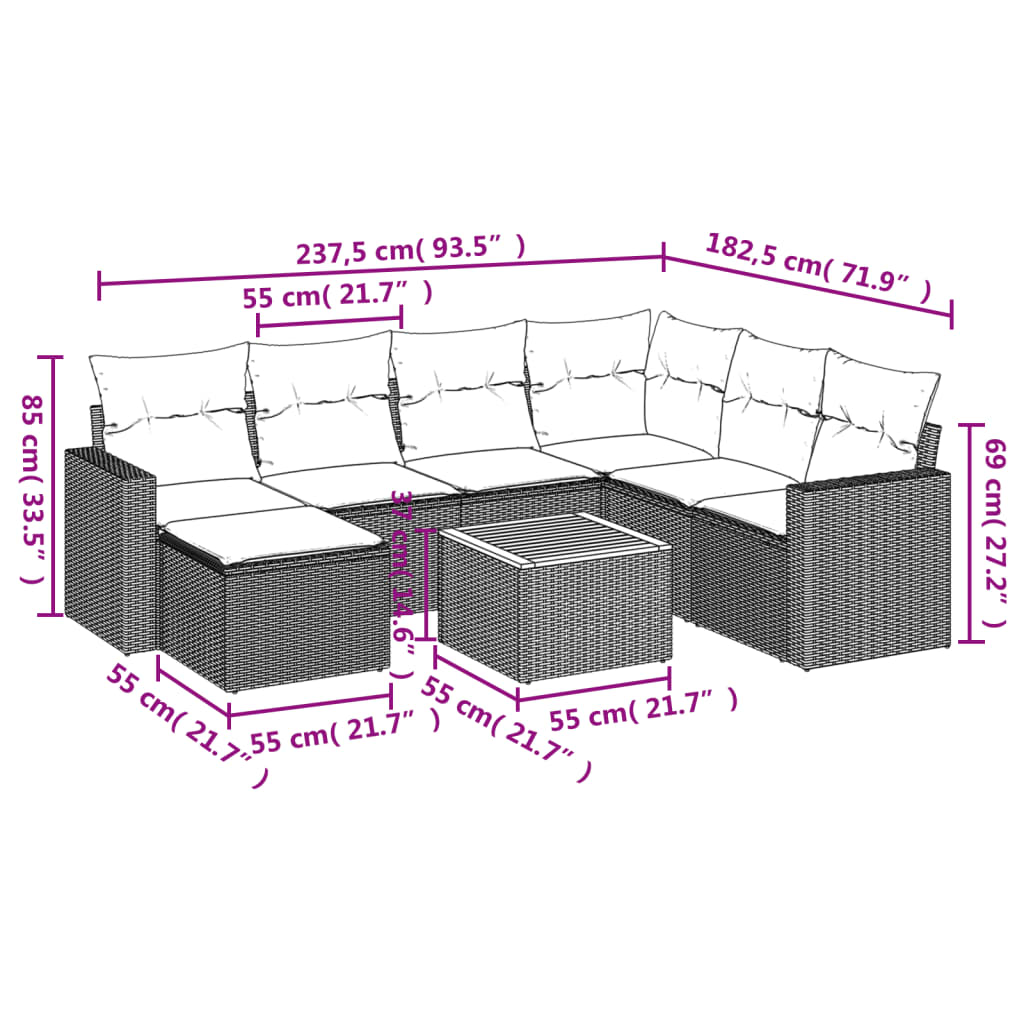 vidaXL Set mobilier de grădină cu perne, 8 piese, negru, poliratan vidaXL Set mobilier de grădină cu perne, 8 piese, negru, poliratan