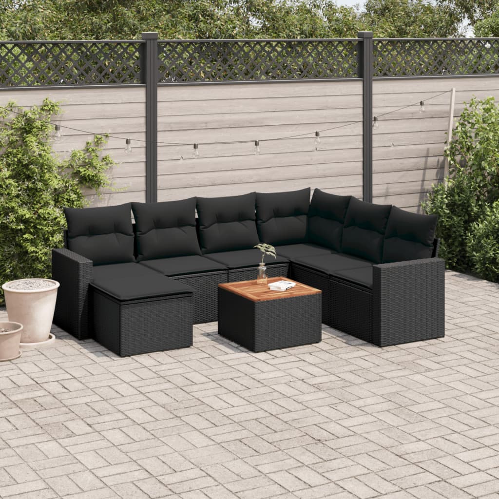 vidaXL Set mobilier de grădină cu perne, 8 piese, negru, poliratan vidaXL Set mobilier de grădină cu perne, 8 piese, negru, poliratan