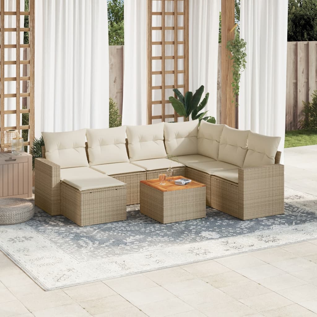 vidaXL Set canapele de grădină, 8 piese, cu perne, bej, poliratan vidaXL Set canapele de grădină, 8 piese, cu perne, bej, poliratan