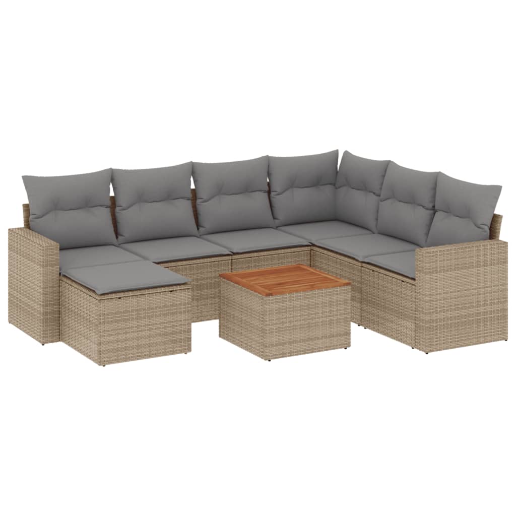 vidaXL Set canapele de grădină, 8 piese, cu perne, bej, poliratan