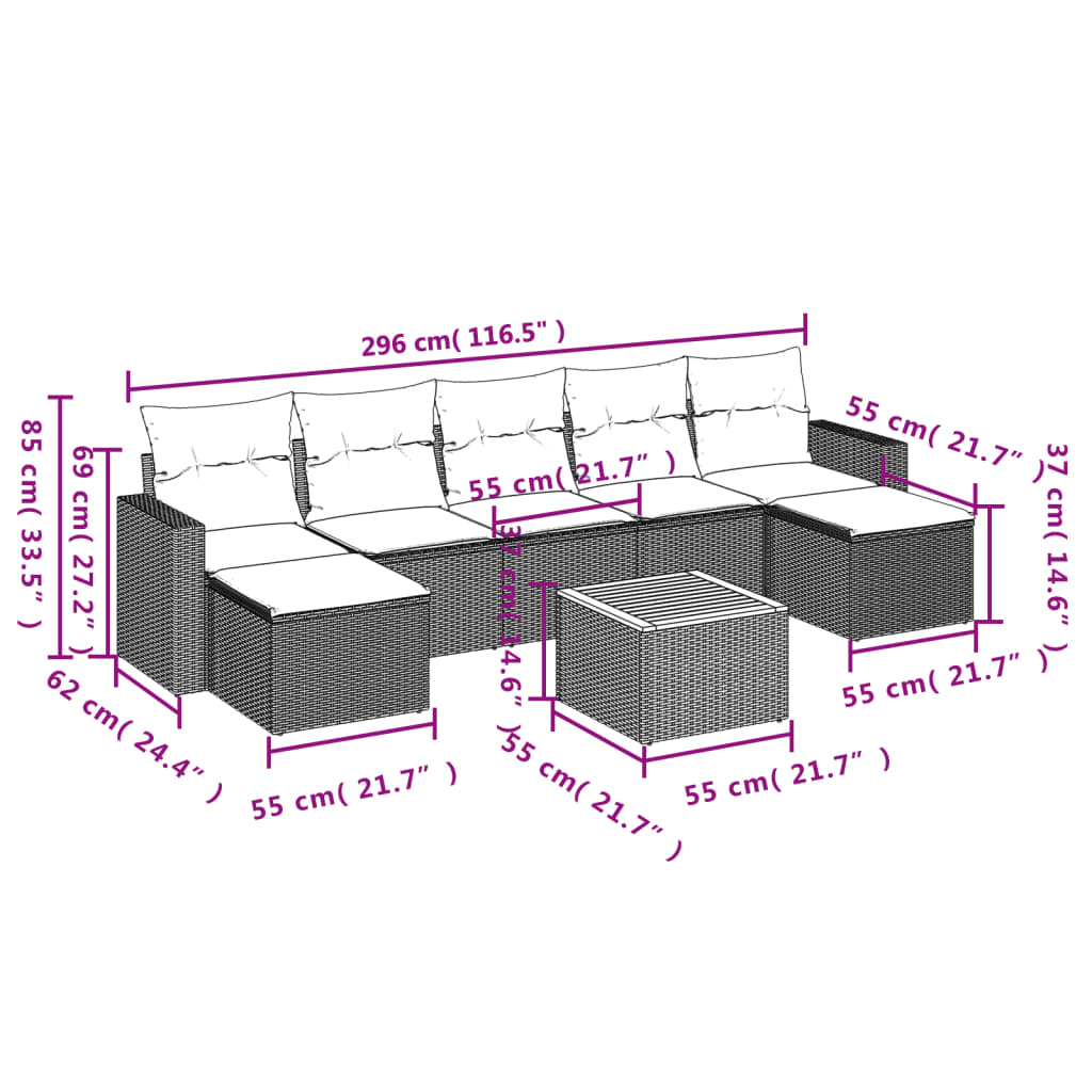 vidaXL Set mobilier de grădină cu perne, 8 piese, negru, poliratan vidaXL Set mobilier de grădină cu perne, 8 piese, negru, poliratan