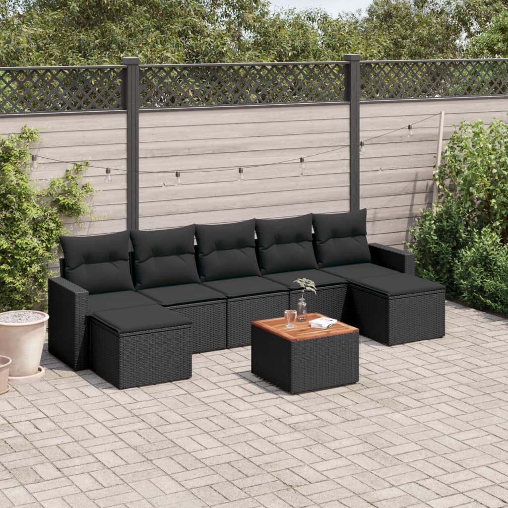 vidaXL Set mobilier de grădină cu perne, 8 piese, negru, poliratan vidaXL Set mobilier de grădină cu perne, 8 piese, negru, poliratan