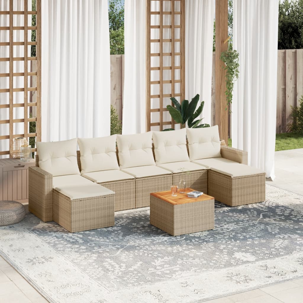 vidaXL Set canapele de grădină, 8 piese, cu perne, bej, poliratan vidaXL Set canapele de grădină, 8 piese, cu perne, bej, poliratan