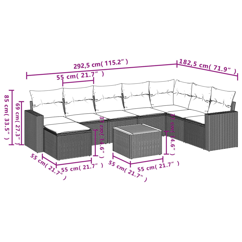 vidaXL Set mobilier de grădină cu perne, 9 piese, negru, poliratan vidaXL Set mobilier de grădină cu perne, 9 piese, negru, poliratan