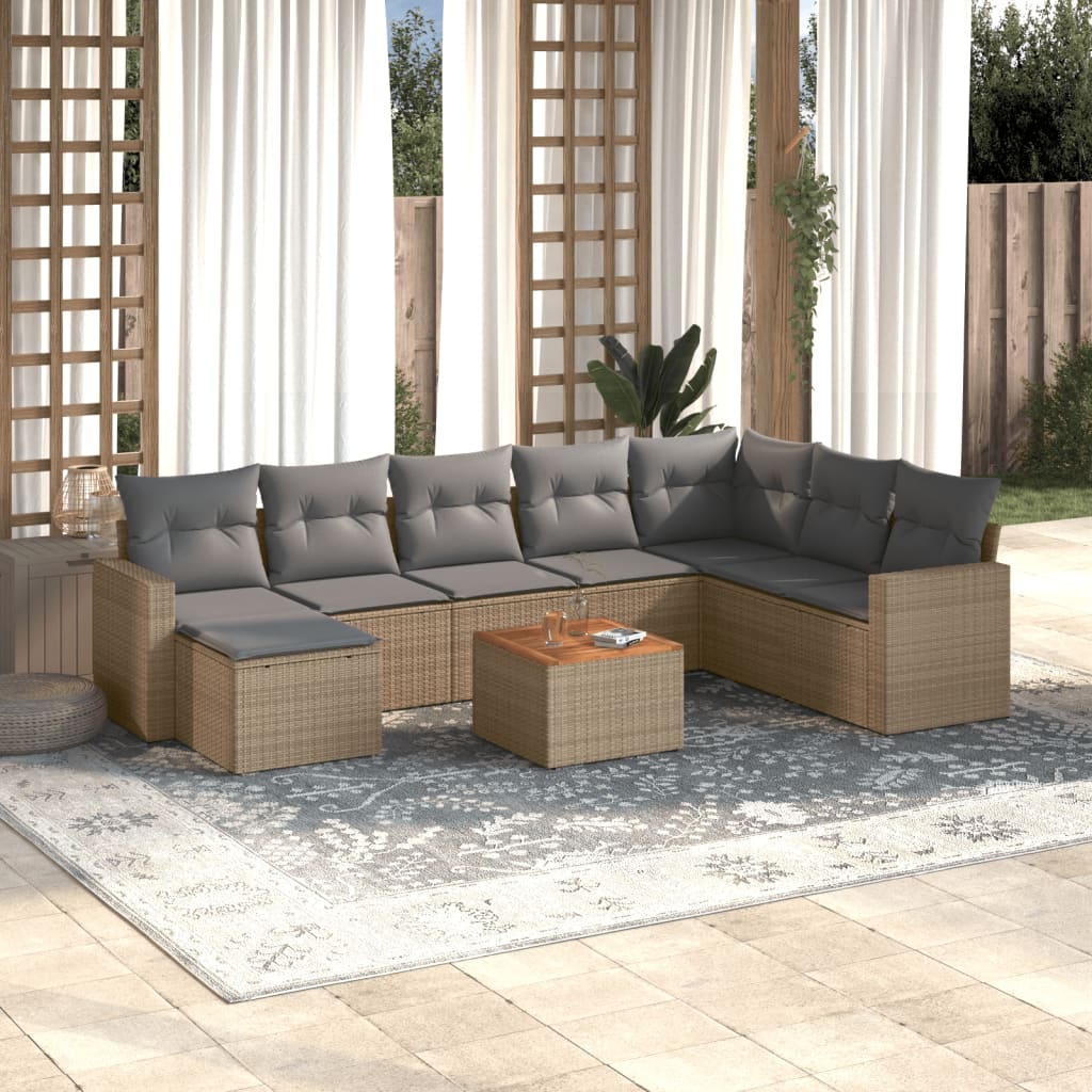 vidaXL Set canapele de grădină, 9 piese, cu perne, bej, poliratan vidaXL Set canapele de grădină, 9 piese, cu perne, bej, poliratan