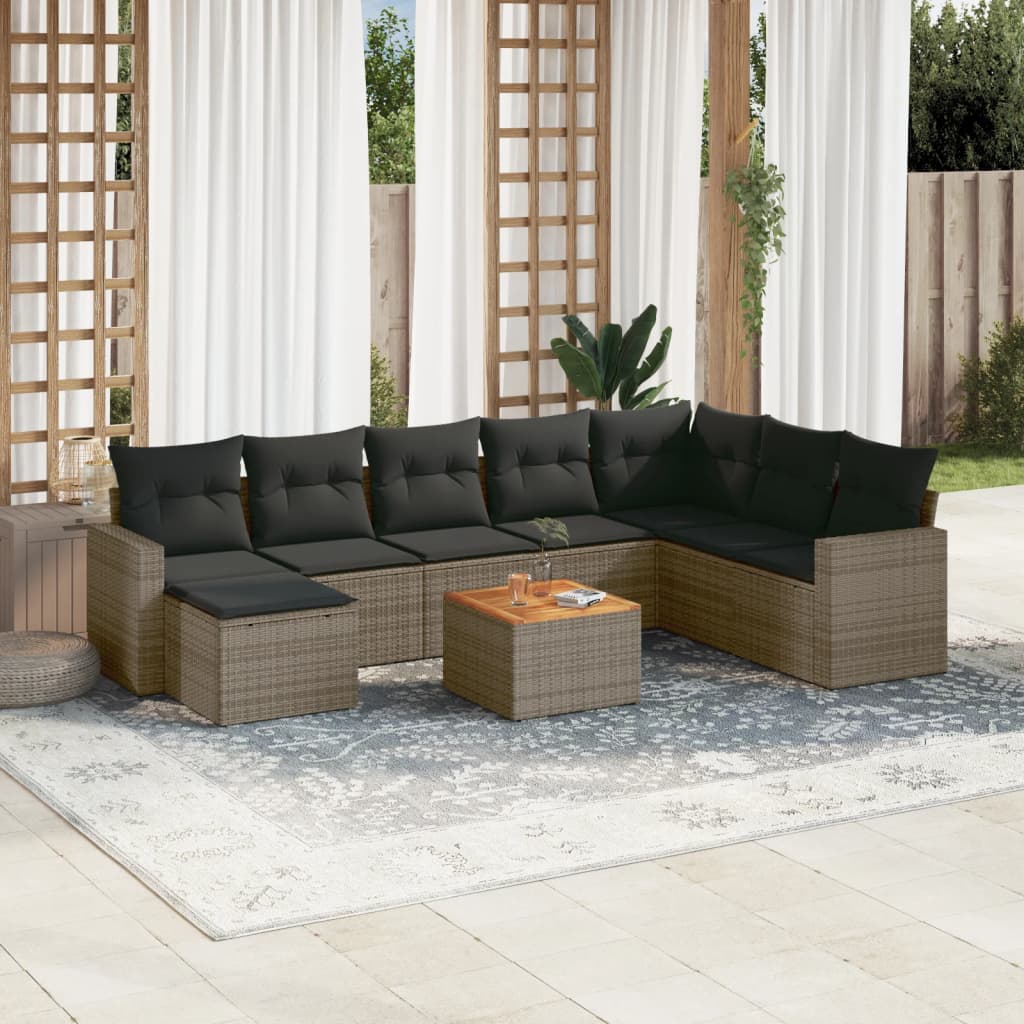 vidaXL Set canapele de grădină, 9 piese, cu perne, gri, poliratan vidaXL Set canapele de grădină, 9 piese, cu perne, gri, poliratan