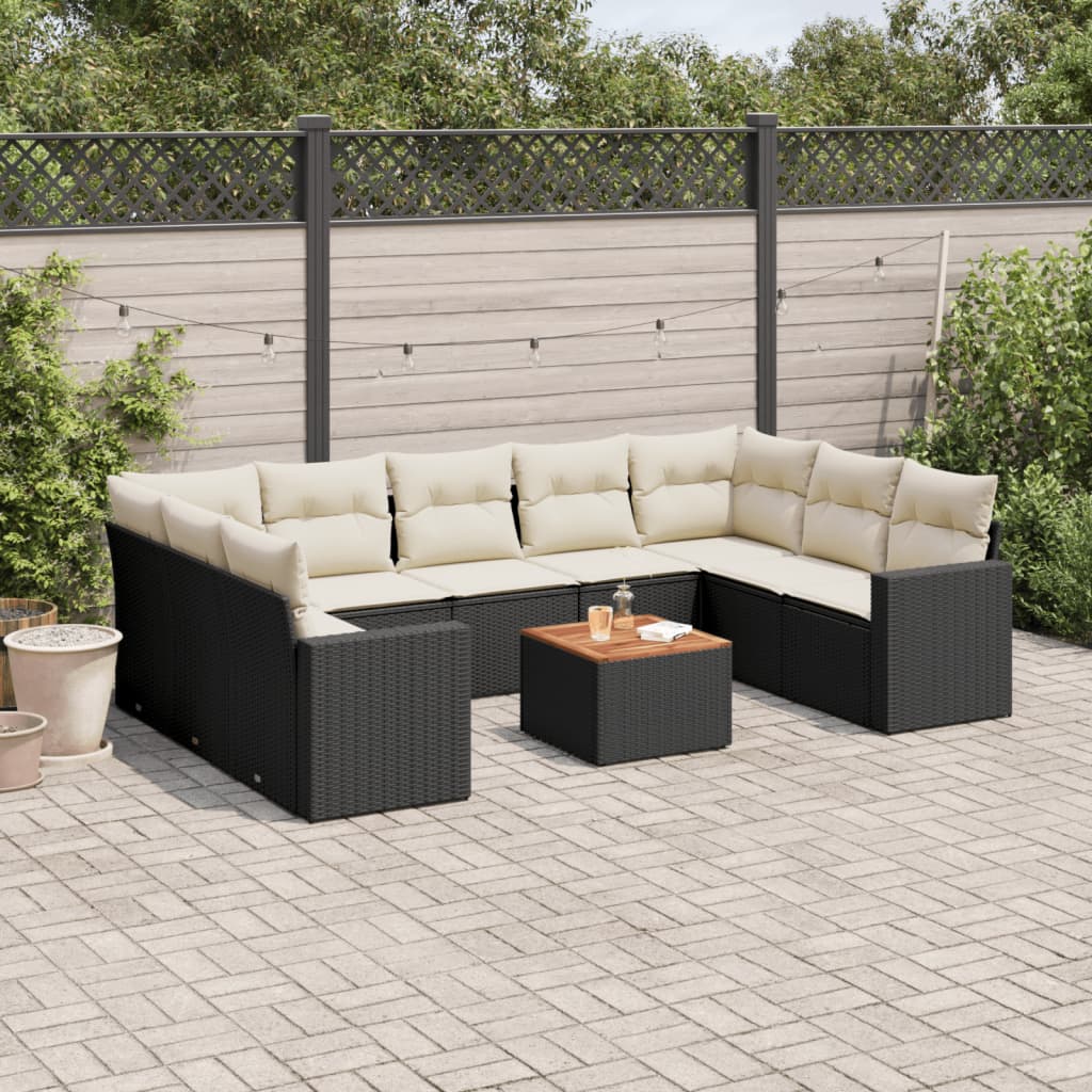 vidaXL Set canapele de grădină cu perne, 10 piese, negru, poliratan vidaXL Set canapele de grădină cu perne, 10 piese, negru, poliratan