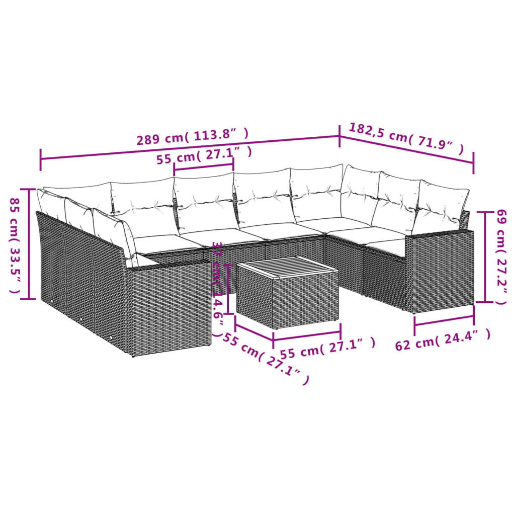vidaXL Set mobilier de grădină cu perne, 10 piese, gri, poliratan vidaXL Set mobilier de grădină cu perne, 10 piese, gri, poliratan