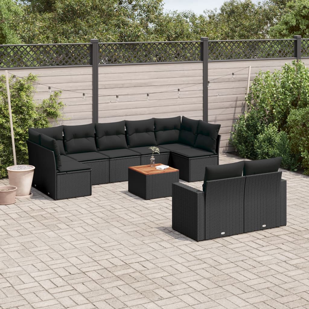 vidaXL Set canapele de grădină cu perne, 10 piese, negru, poliratan vidaXL Set canapele de grădină cu perne, 10 piese, negru, poliratan