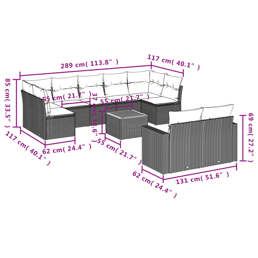 vidaXL Set mobilier de grădină cu perne, 10 piese, gri, poliratan vidaXL Set mobilier de grădină cu perne, 10 piese, gri, poliratan