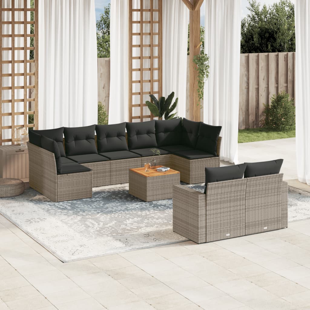 vidaXL Set mobilier de grădină cu perne, 10 piese, gri, poliratan vidaXL Set mobilier de grădină cu perne, 10 piese, gri, poliratan