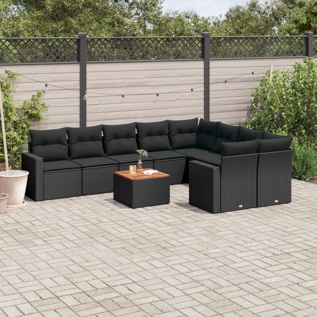 vidaXL Set canapele de grădină cu perne, 10 piese, negru, poliratan vidaXL Set canapele de grădină cu perne, 10 piese, negru, poliratan