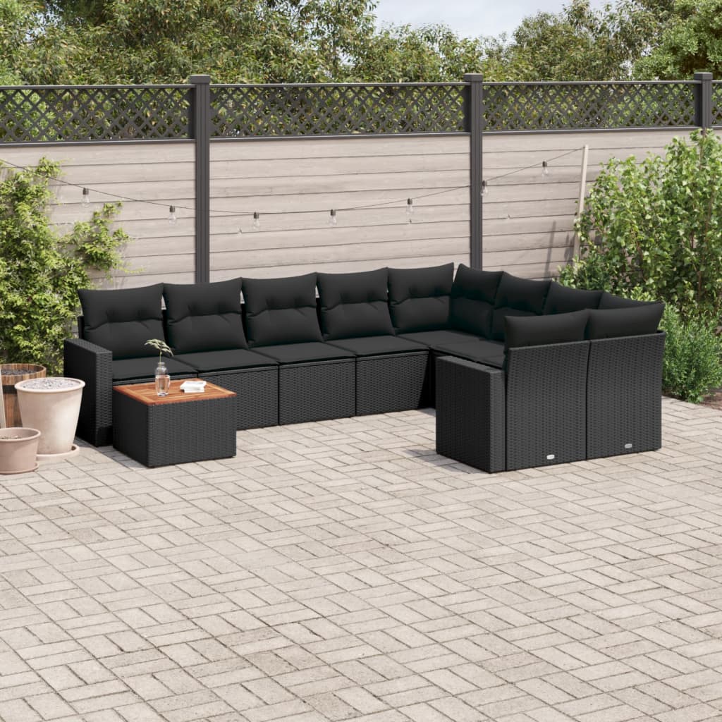 vidaXL Set canapele de grădină cu perne, 10 piese, negru, poliratan vidaXL Set canapele de grădină cu perne, 10 piese, negru, poliratan