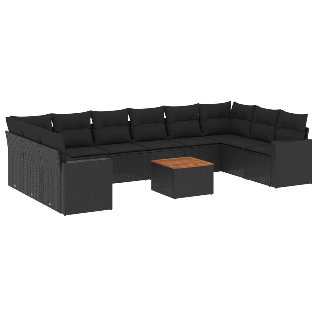 vidaXL Set canapele de grădină cu perne, 11 piese, negru, poliratan vidaXL Set canapele de grădină cu perne, 11 piese, negru, poliratan