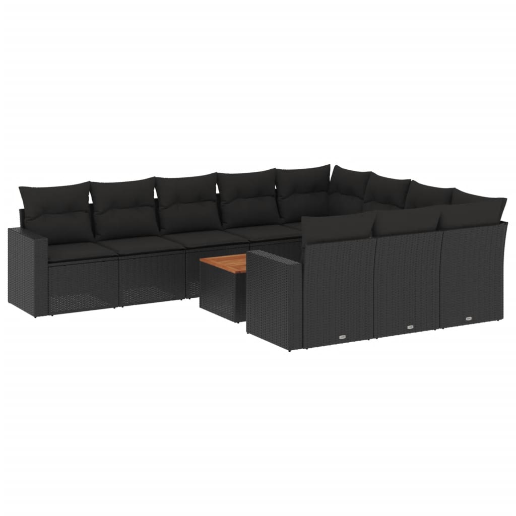 vidaXL Set canapele de grădină cu perne, 11 piese, negru, poliratan vidaXL Set canapele de grădină cu perne, 11 piese, negru, poliratan