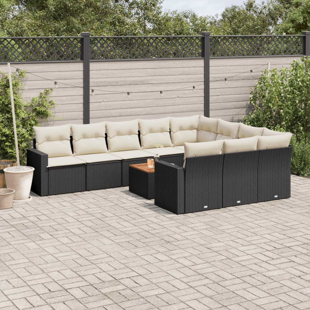 vidaXL Set canapele de grădină cu perne, 11 piese, negru, poliratan vidaXL Set canapele de grădină cu perne, 11 piese, negru, poliratan