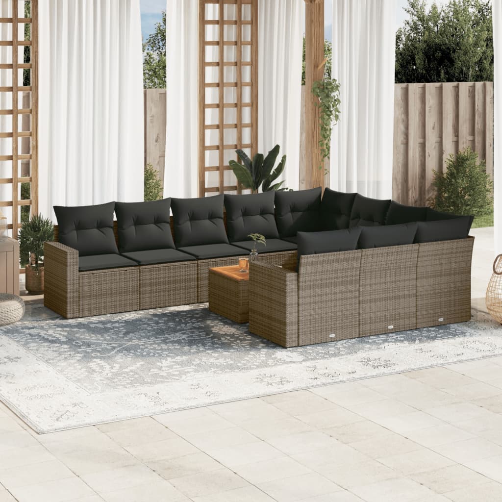 vidaXL Set canapele de grădină cu perne, 11 piese, gri, poliratan vidaXL Set canapele de grădină cu perne, 11 piese, gri, poliratan