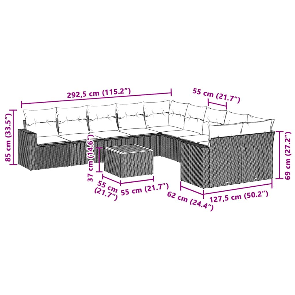 vidaXL Set canapele de grădină cu perne, 11 piese, negru, poliratan vidaXL Set canapele de grădină cu perne, 11 piese, negru, poliratan