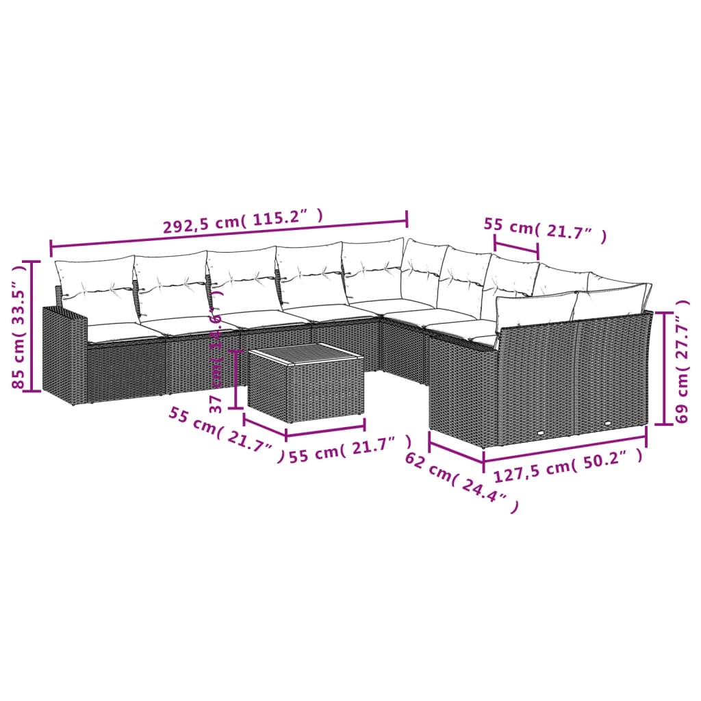 vidaXL Set canapele de grădină cu perne, 11 piese, bej, poliratan vidaXL Set canapele de grădină cu perne, 11 piese, bej, poliratan